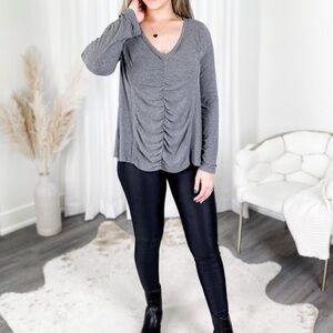 Time After Time L/S V-Neck Top (NWOT), Color: Charcoal, Size: L